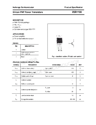 Inchange Semiconductor 2sb1190  . Electronic Components Datasheets Active components Transistors Inchange Semiconductor 2sb1190.pdf