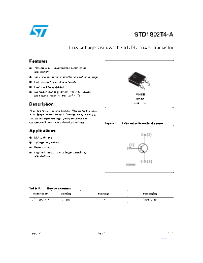ST std1802t4-a  . Electronic Components Datasheets Active components Transistors ST std1802t4-a.pdf