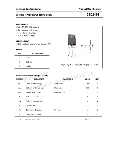 Inchange Semiconductor 2sd2454  . Electronic Components Datasheets Active components Transistors Inchange Semiconductor 2sd2454.pdf