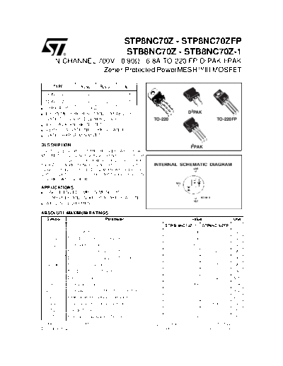 ST stp8nc70z  . Electronic Components Datasheets Active components Transistors ST stp8nc70z.pdf