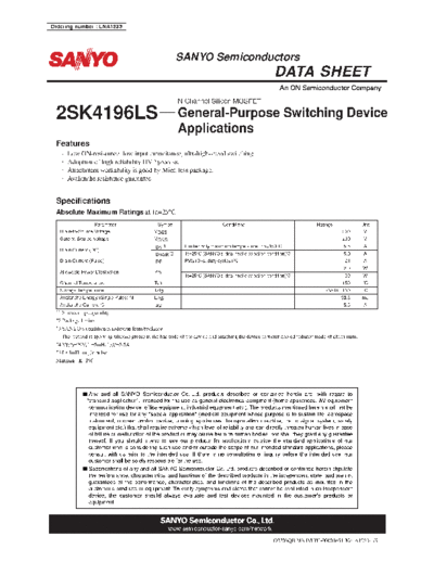 Sanyo 2sk4196ls  . Electronic Components Datasheets Active components Transistors Sanyo 2sk4196ls.pdf