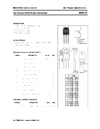 Inchange Semiconductor buv70  . Electronic Components Datasheets Active components Transistors Inchange Semiconductor buv70.pdf