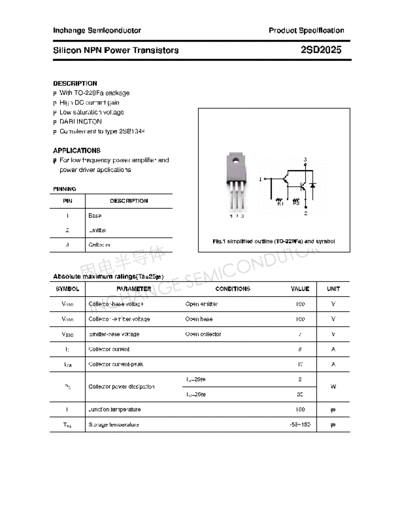 Inchange Semiconductor 2sd2025  . Electronic Components Datasheets Active components Transistors Inchange Semiconductor 2sd2025.pdf
