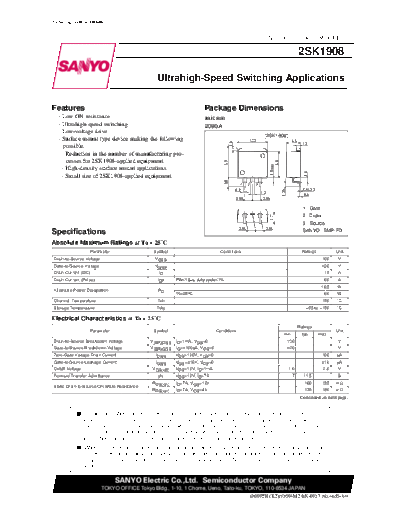 Sanyo 2sk1908  . Electronic Components Datasheets Active components Transistors Sanyo 2sk1908.pdf