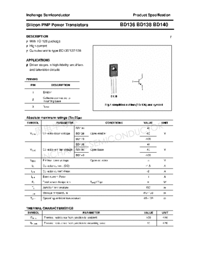 Inchange Semiconductor bd136 bd138 bd140  . Electronic Components Datasheets Active components Transistors Inchange Semiconductor bd136_bd138_bd140.pdf