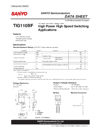 Sanyo tig110bf  . Electronic Components Datasheets Active components Transistors Sanyo tig110bf.pdf