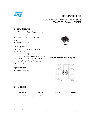 ST sts15n4llf3  . Electronic Components Datasheets Active components Transistors ST sts15n4llf3.pdf