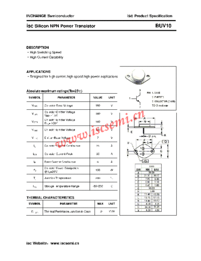 Inchange Semiconductor buv10  . Electronic Components Datasheets Active components Transistors Inchange Semiconductor buv10.pdf