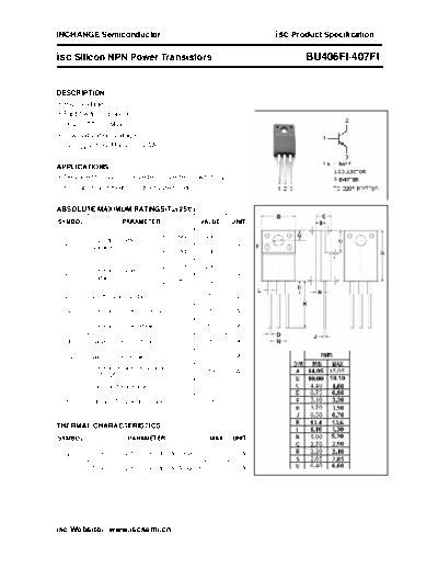 Inchange Semiconductor bu406fi 5F407fi  . Electronic Components Datasheets Active components Transistors Inchange Semiconductor bu406fi_5F407fi.pdf