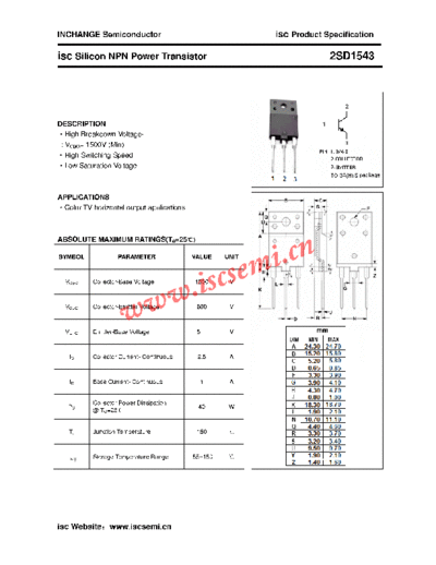 Inchange Semiconductor 2sd1543  . Electronic Components Datasheets Active components Transistors Inchange Semiconductor 2sd1543.pdf