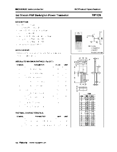 Inchange Semiconductor tip126  . Electronic Components Datasheets Active components Transistors Inchange Semiconductor tip126.pdf
