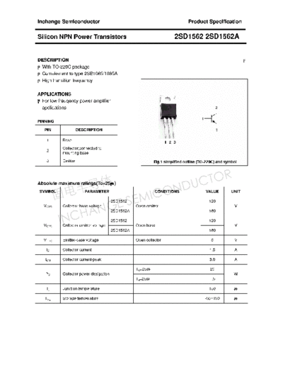 Inchange Semiconductor 2sd1562 2sd1562a  . Electronic Components Datasheets Active components Transistors Inchange Semiconductor 2sd1562_2sd1562a.pdf