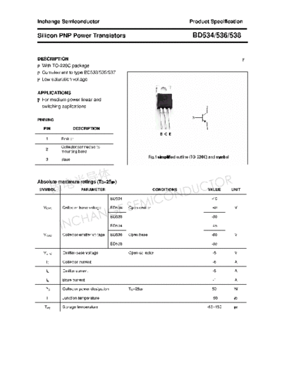 Inchange Semiconductor bd534 536 538  . Electronic Components Datasheets Active components Transistors Inchange Semiconductor bd534_536_538.pdf