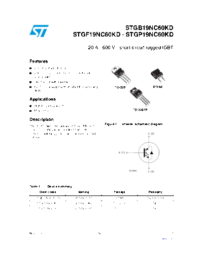 ST gb19nc60kd  gf19nc60kd  gp19nc60kd  . Electronic Components Datasheets Active components Transistors ST stgb19nc60kd_stgf19nc60kd_stgp19nc60kd.pdf