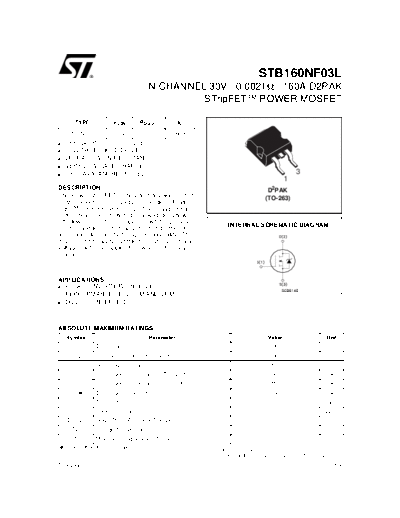 . Electronic Components Datasheets stb160nf03l  . Electronic Components Datasheets Active components Transistors ST stb160nf03l.pdf