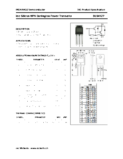 Inchange Semiconductor bu941zp  . Electronic Components Datasheets Active components Transistors Inchange Semiconductor bu941zp.pdf