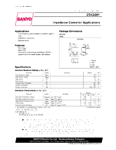 Sanyo 2sk2091  . Electronic Components Datasheets Active components Transistors Sanyo 2sk2091.pdf