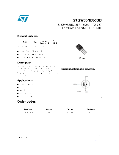 ST stgw35nb60sd  . Electronic Components Datasheets Active components Transistors ST stgw35nb60sd.pdf