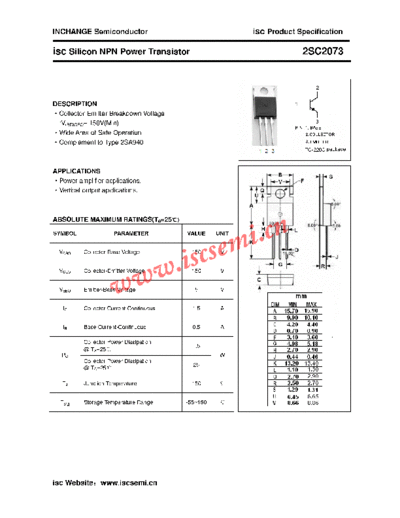 Inchange Semiconductor 2sc2073  . Electronic Components Datasheets Active components Transistors Inchange Semiconductor 2sc2073.pdf