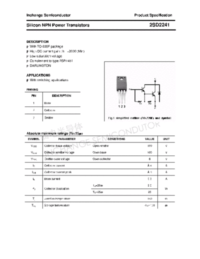Inchange Semiconductor 2sd2241  . Electronic Components Datasheets Active components Transistors Inchange Semiconductor 2sd2241.pdf