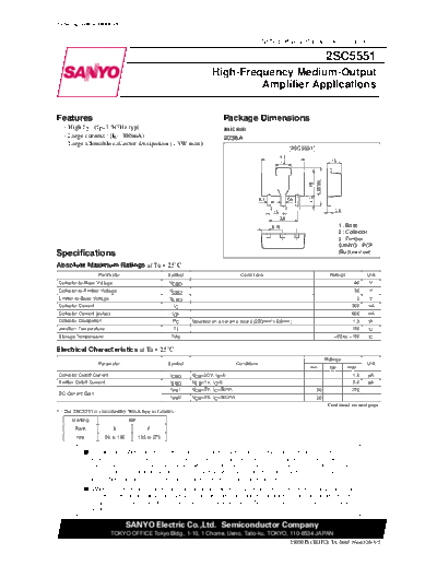 Sanyo 2sc5551  . Electronic Components Datasheets Active components Transistors Sanyo 2sc5551.pdf