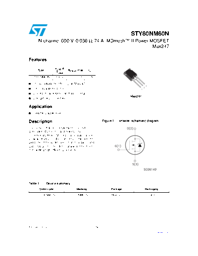 ST sty80nm60n  . Electronic Components Datasheets Active components Transistors ST sty80nm60n.pdf