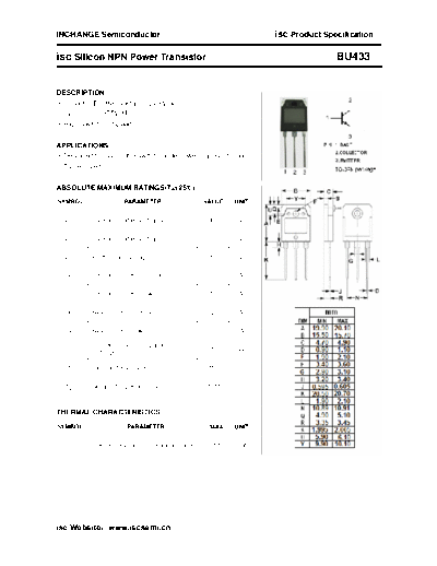 Inchange Semiconductor bu433  . Electronic Components Datasheets Active components Transistors Inchange Semiconductor bu433.pdf