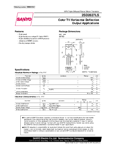 Sanyo 2sd2627ls  . Electronic Components Datasheets Active components Transistors Sanyo 2sd2627ls.pdf