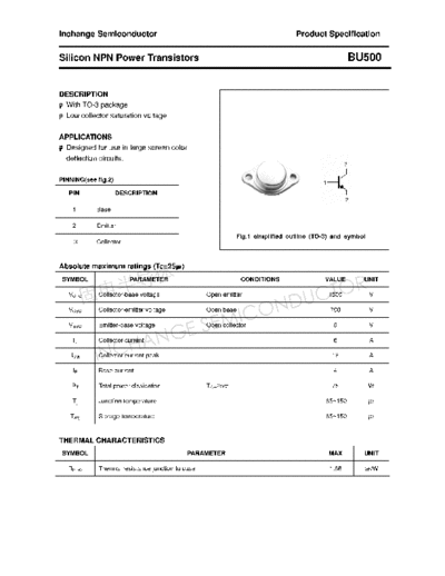 . Electronic Components Datasheets bu500  . Electronic Components Datasheets Active components Transistors Inchange Semiconductor bu500.pdf