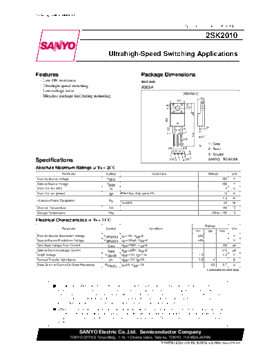 Sanyo 2sk2010  . Electronic Components Datasheets Active components Transistors Sanyo 2sk2010.pdf