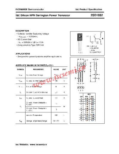 Inchange Semiconductor 2sd1692  . Electronic Components Datasheets Active components Transistors Inchange Semiconductor 2sd1692.pdf
