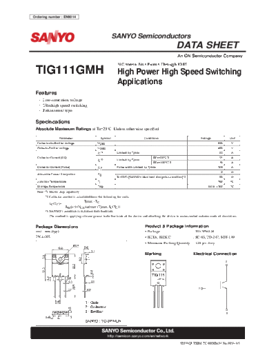 Sanyo tig111gmh  . Electronic Components Datasheets Active components Transistors Sanyo tig111gmh.pdf