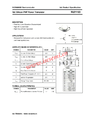 Inchange Semiconductor mj21193  . Electronic Components Datasheets Active components Transistors Inchange Semiconductor mj21193.pdf