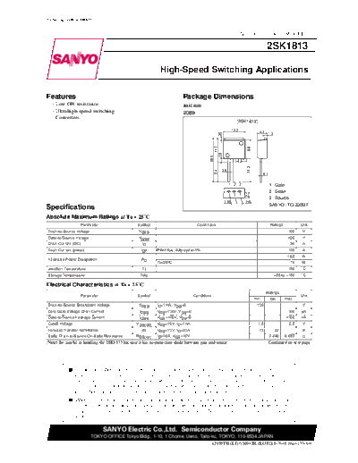 Sanyo 2sk1813  . Electronic Components Datasheets Active components Transistors Sanyo 2sk1813.pdf