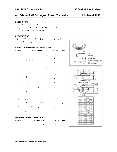 Inchange Semiconductor bdx62 a b c  . Electronic Components Datasheets Active components Transistors Inchange Semiconductor bdx62_a_b_c.pdf
