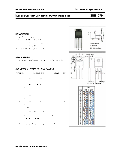 Inchange Semiconductor 2sb1079  . Electronic Components Datasheets Active components Transistors Inchange Semiconductor 2sb1079.pdf