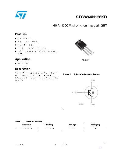 ST stgw40n120kd  . Electronic Components Datasheets Active components Transistors ST stgw40n120kd.pdf