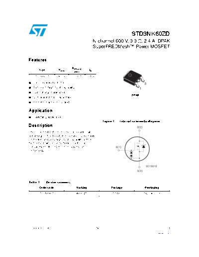 ST std3nk60zd  . Electronic Components Datasheets Active components Transistors ST std3nk60zd.pdf