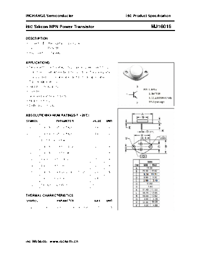 Inchange Semiconductor mj16016  . Electronic Components Datasheets Active components Transistors Inchange Semiconductor mj16016.pdf