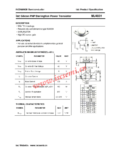 . Electronic Components Datasheets mj4031  . Electronic Components Datasheets Active components Transistors Inchange Semiconductor mj4031.pdf