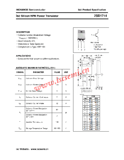 Inchange Semiconductor 2sd1714  . Electronic Components Datasheets Active components Transistors Inchange Semiconductor 2sd1714.pdf