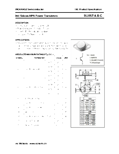 Inchange Semiconductor bux67 a b c  . Electronic Components Datasheets Active components Transistors Inchange Semiconductor bux67_a_b_c.pdf