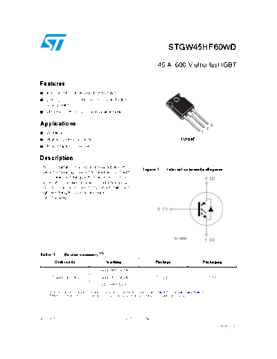 ST stgw45hf60wd  . Electronic Components Datasheets Active components Transistors ST stgw45hf60wd.pdf