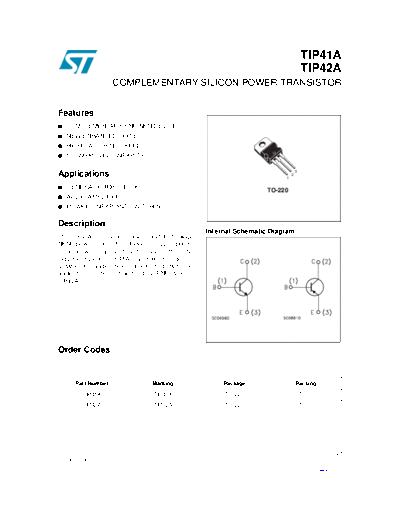 ST tip41a tip42a  . Electronic Components Datasheets Active components Transistors ST tip41a_tip42a.pdf