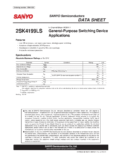 Sanyo 2sk4199ls  . Electronic Components Datasheets Active components Transistors Sanyo 2sk4199ls.pdf