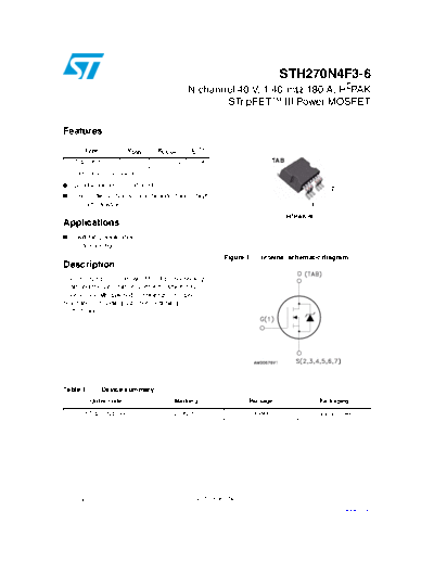 ST sth270n4f3-6  . Electronic Components Datasheets Active components Transistors ST sth270n4f3-6.pdf