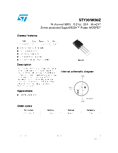 . Electronic Components Datasheets sty30nk90z  . Electronic Components Datasheets Active components Transistors ST sty30nk90z.pdf