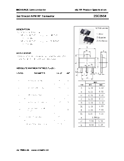 Inchange Semiconductor 2sc2954  . Electronic Components Datasheets Active components Transistors Inchange Semiconductor 2sc2954.pdf