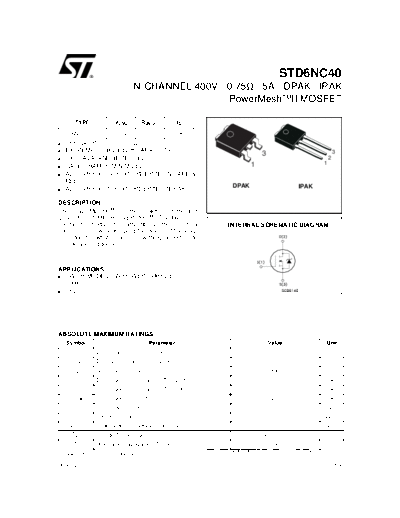 ST std6nc40  . Electronic Components Datasheets Active components Transistors ST std6nc40.pdf