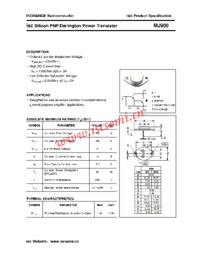 Inchange Semiconductor mj900  . Electronic Components Datasheets Active components Transistors Inchange Semiconductor mj900.pdf